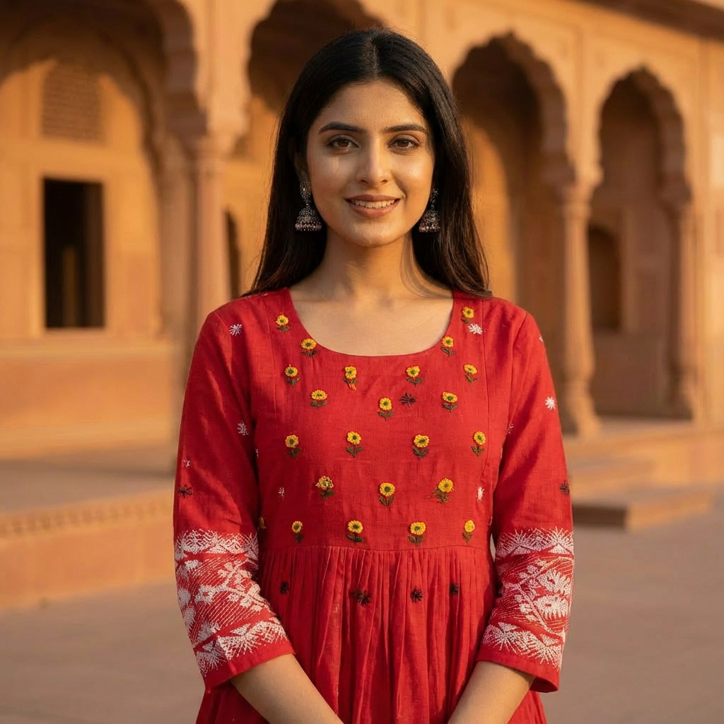 Crimson Red Jamdani Dress