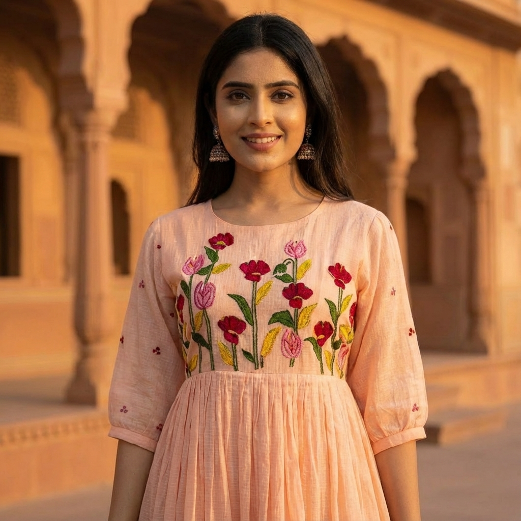 Soft Peach Kota Dress