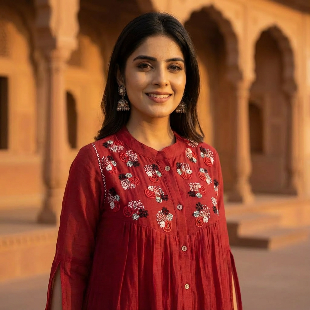 Maroon Wine Mul Cotton Dress