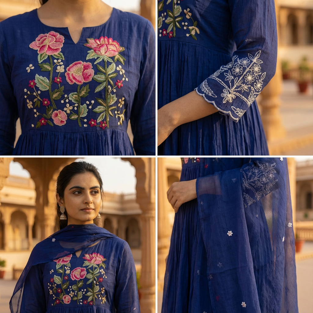 Midnight Navy Blue Embroidered Anarkali Suit