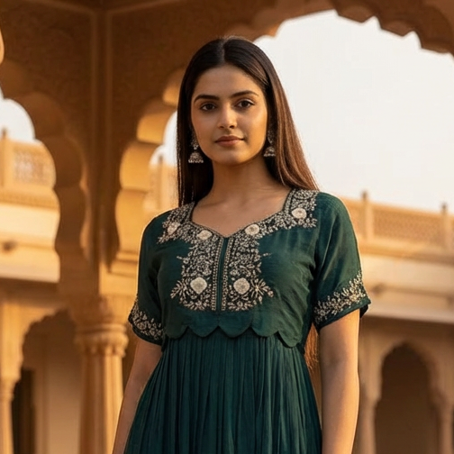 Bottle Green Chiffon Dress