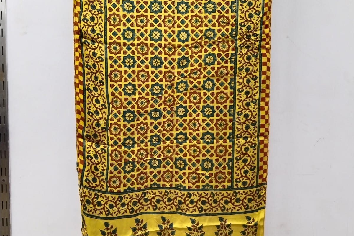 Haldi Yellow Ajrak Modal Silk Stole