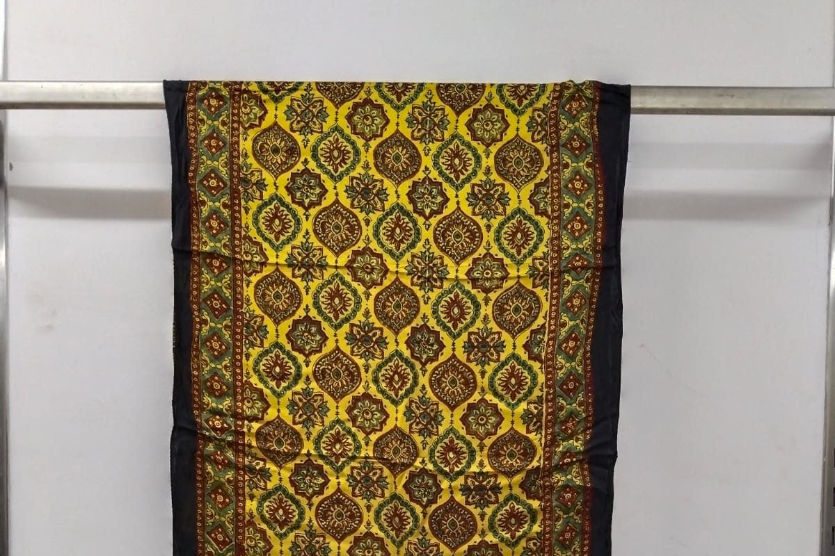 Sunshine Yellow Ajrak Modal Silk Stole