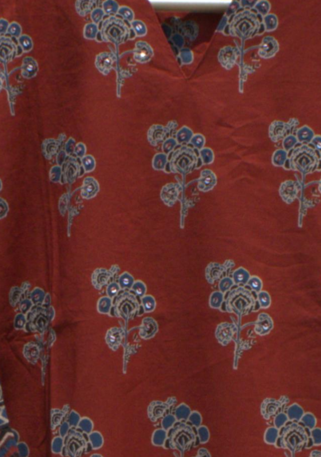 Red Hand Block Printed Cotton Kurta