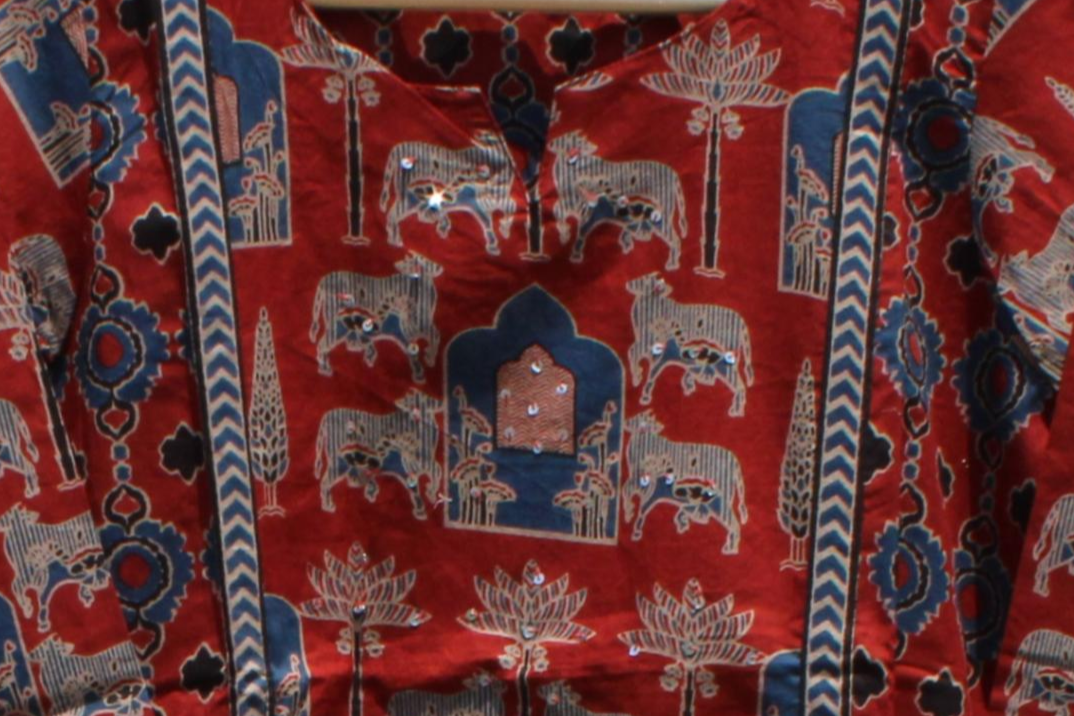 Red Hand Block Cotton Kurta