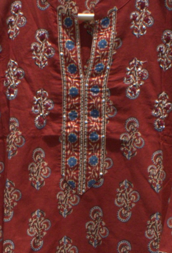 Red-Rust Hand Block Printed Cotton Kurta
