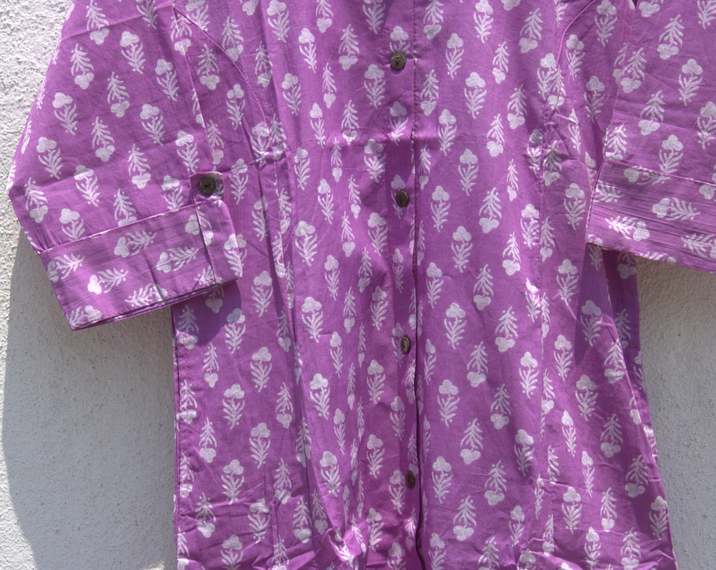 Purple-Pink Hand Block Printed Cotton Kurta