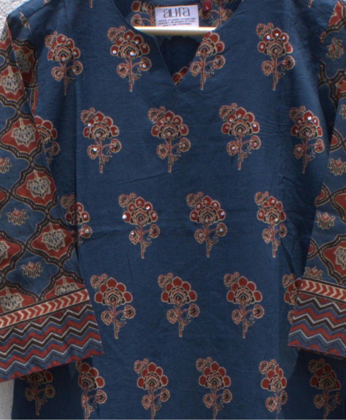 Brown-Red Hand Block Cotton Kurta