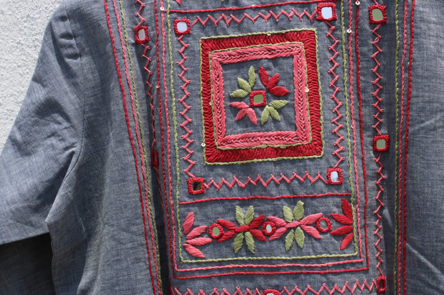 Denim Blue Embroided Cotton Dress