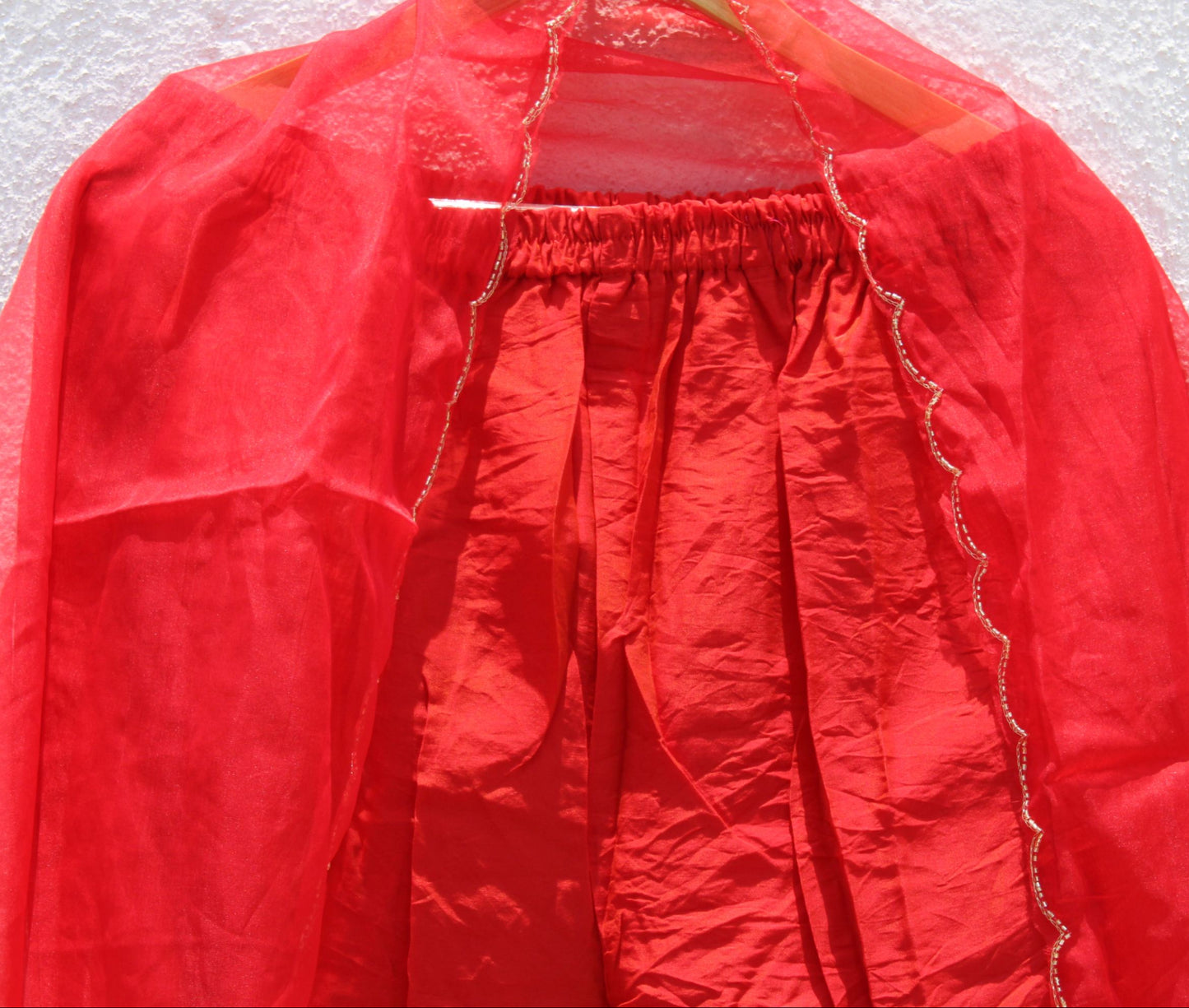 Hot Red Dola Silk Suit Set