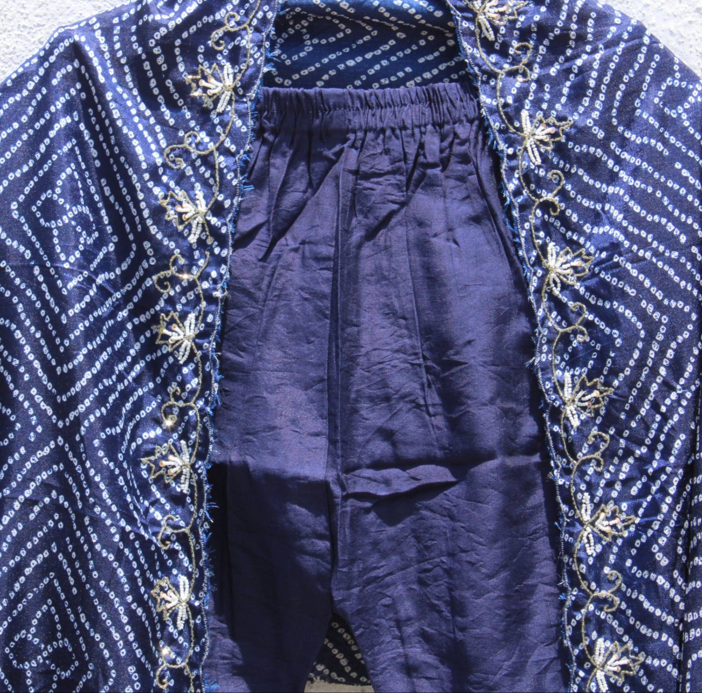 Navy Blue Dola Silk Suit Set