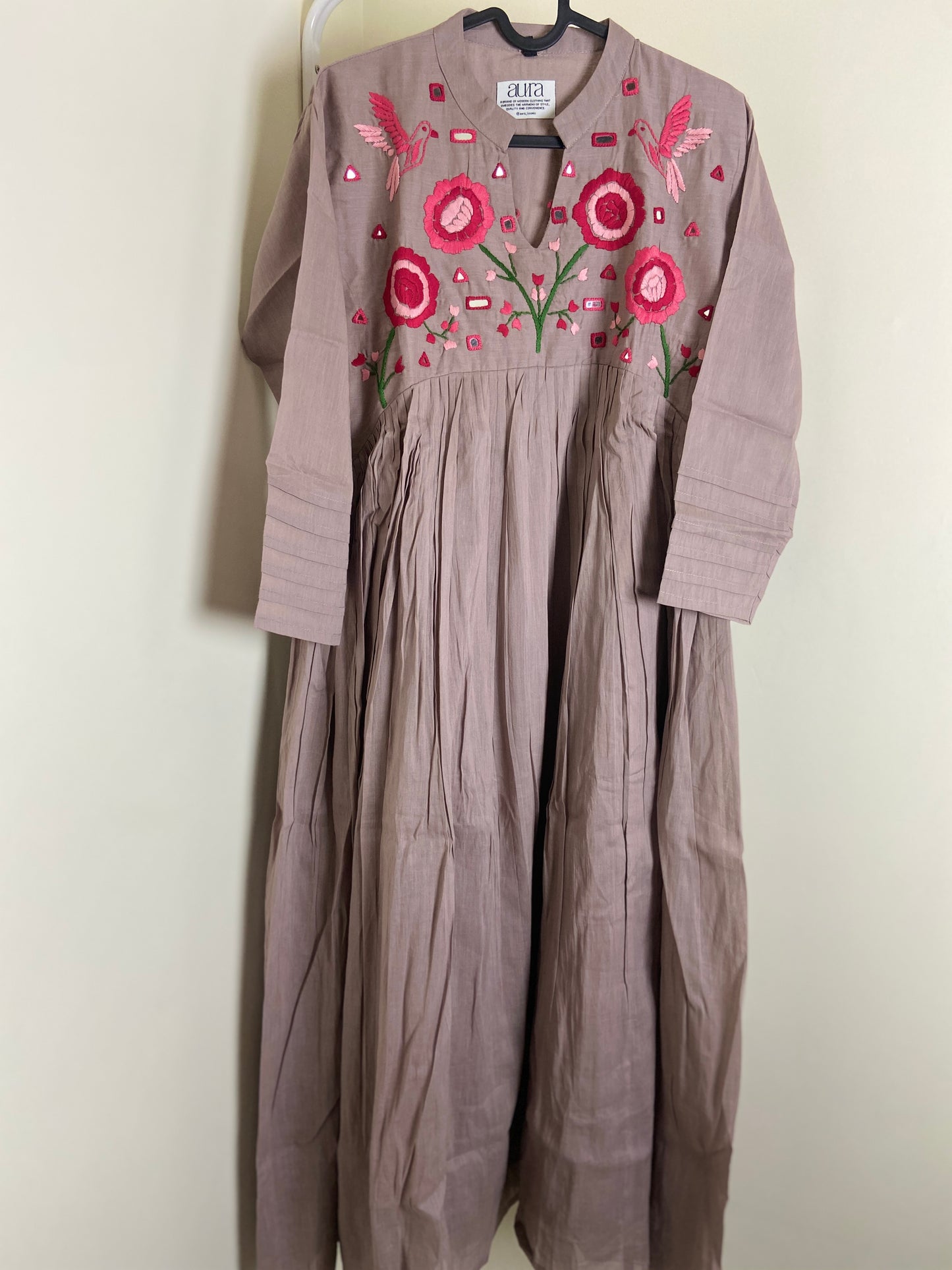 Coffee Brown Embroidered Cotton Dress