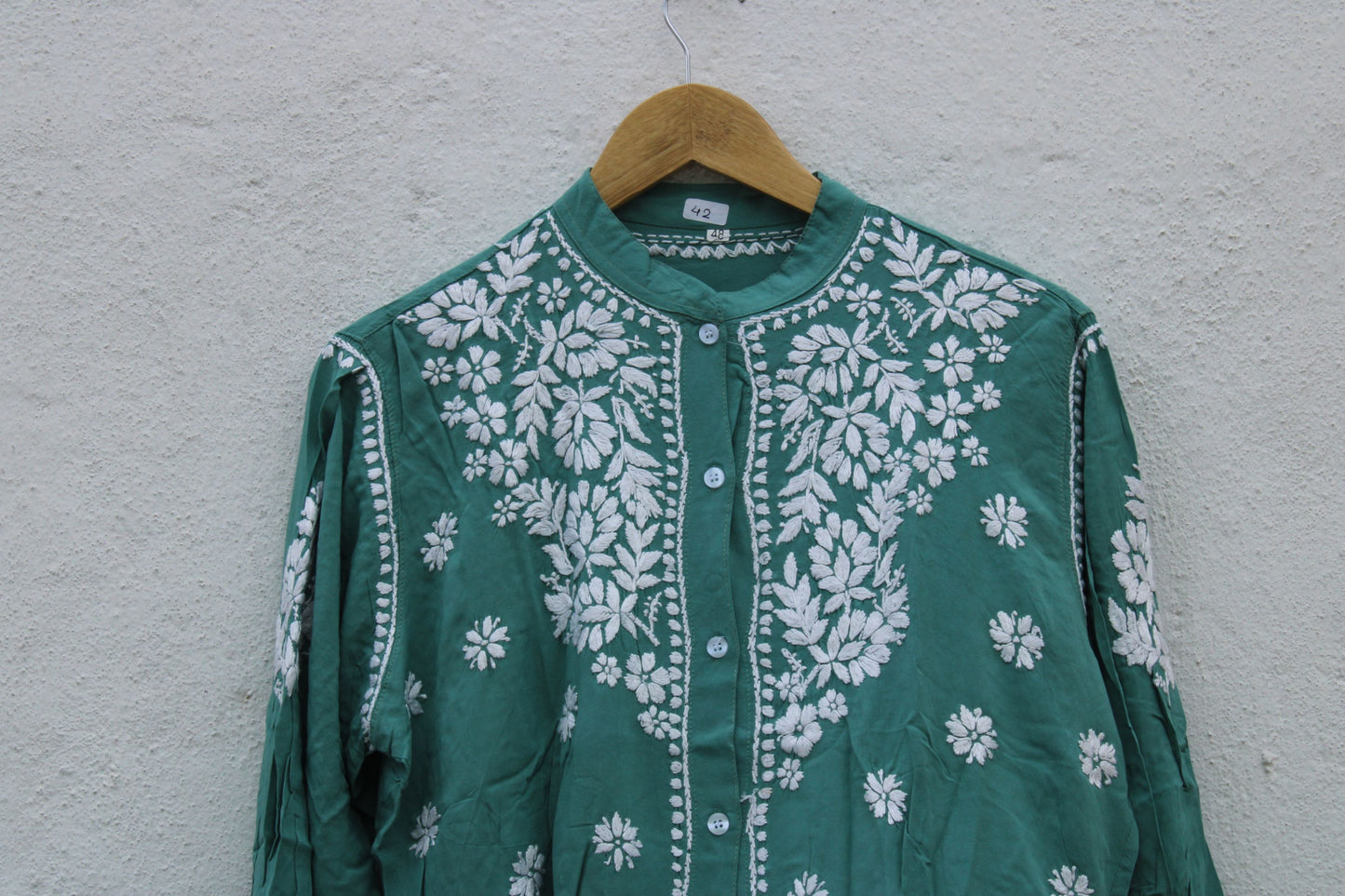 Teal Green Chikankari short kurti