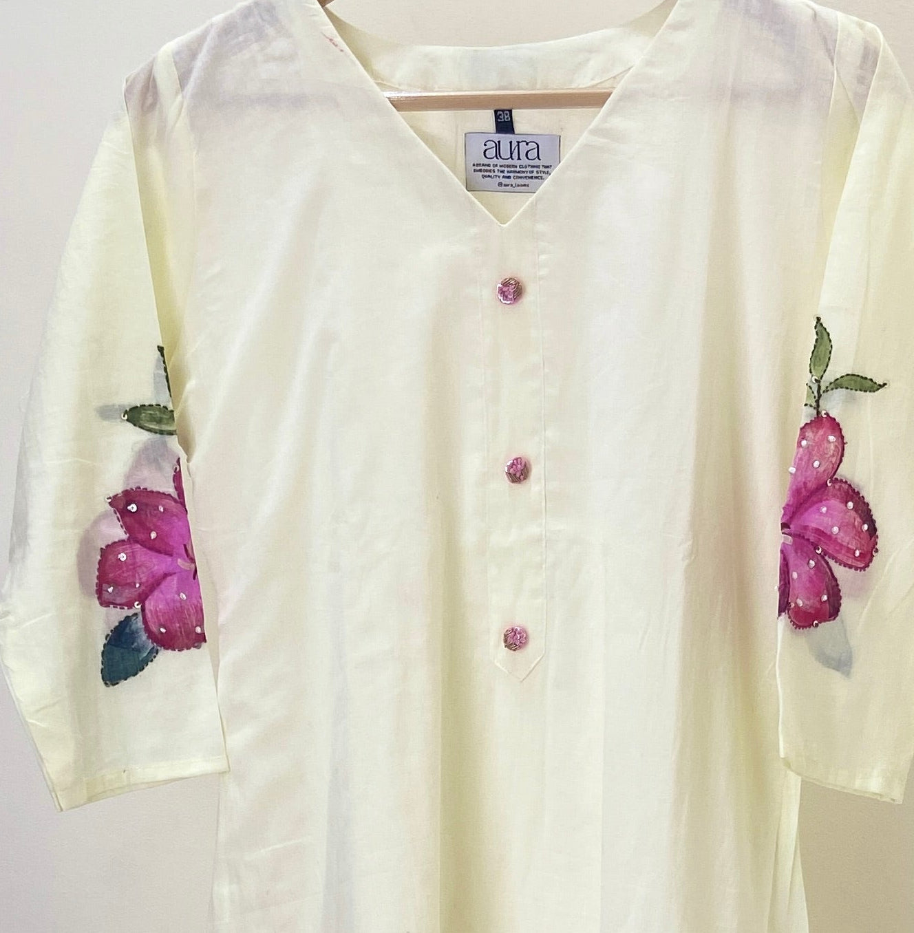 Off-White Hand-Painted Mul Cotton Dress