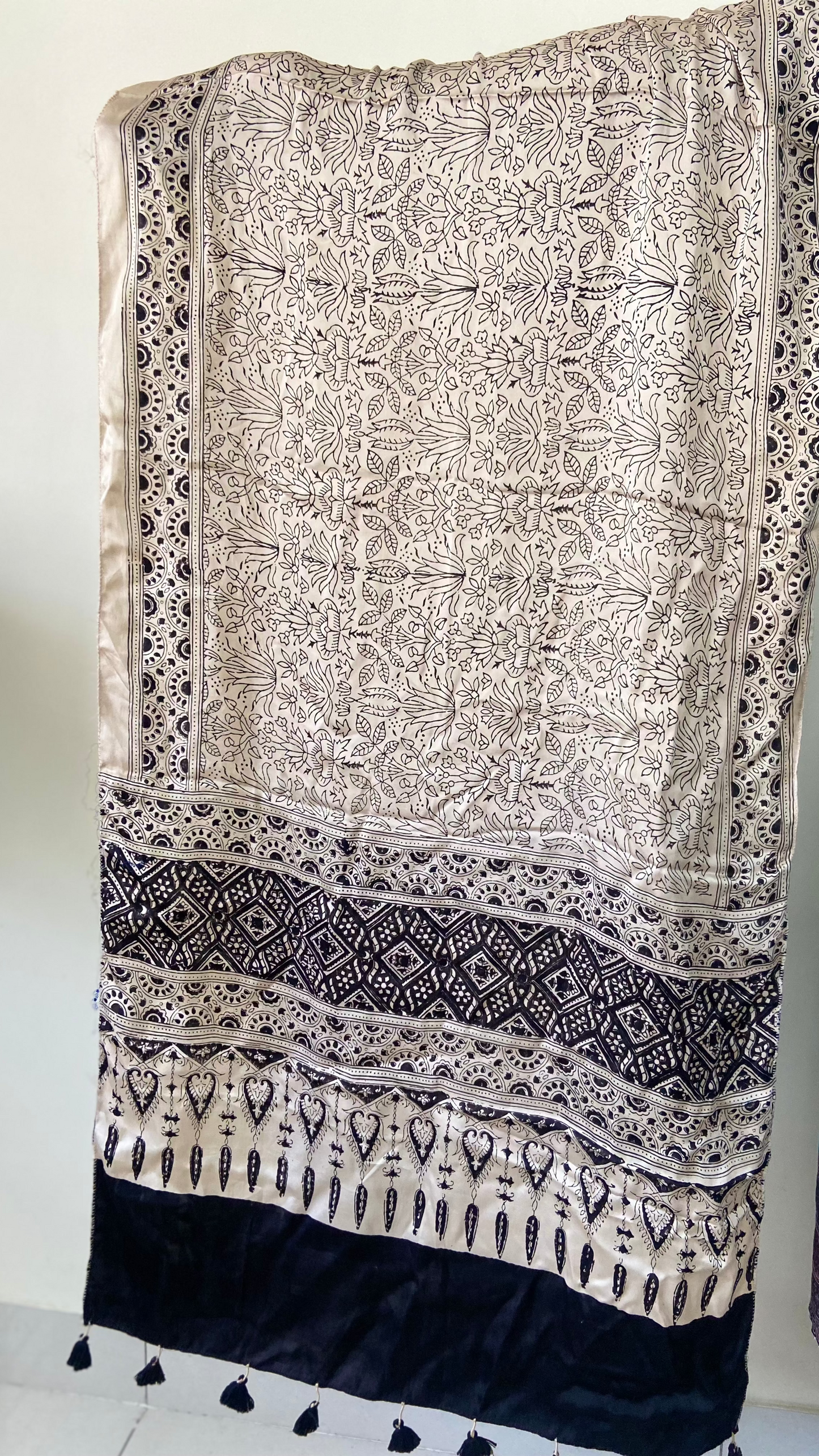 White Ajrak Modal Silk Stole