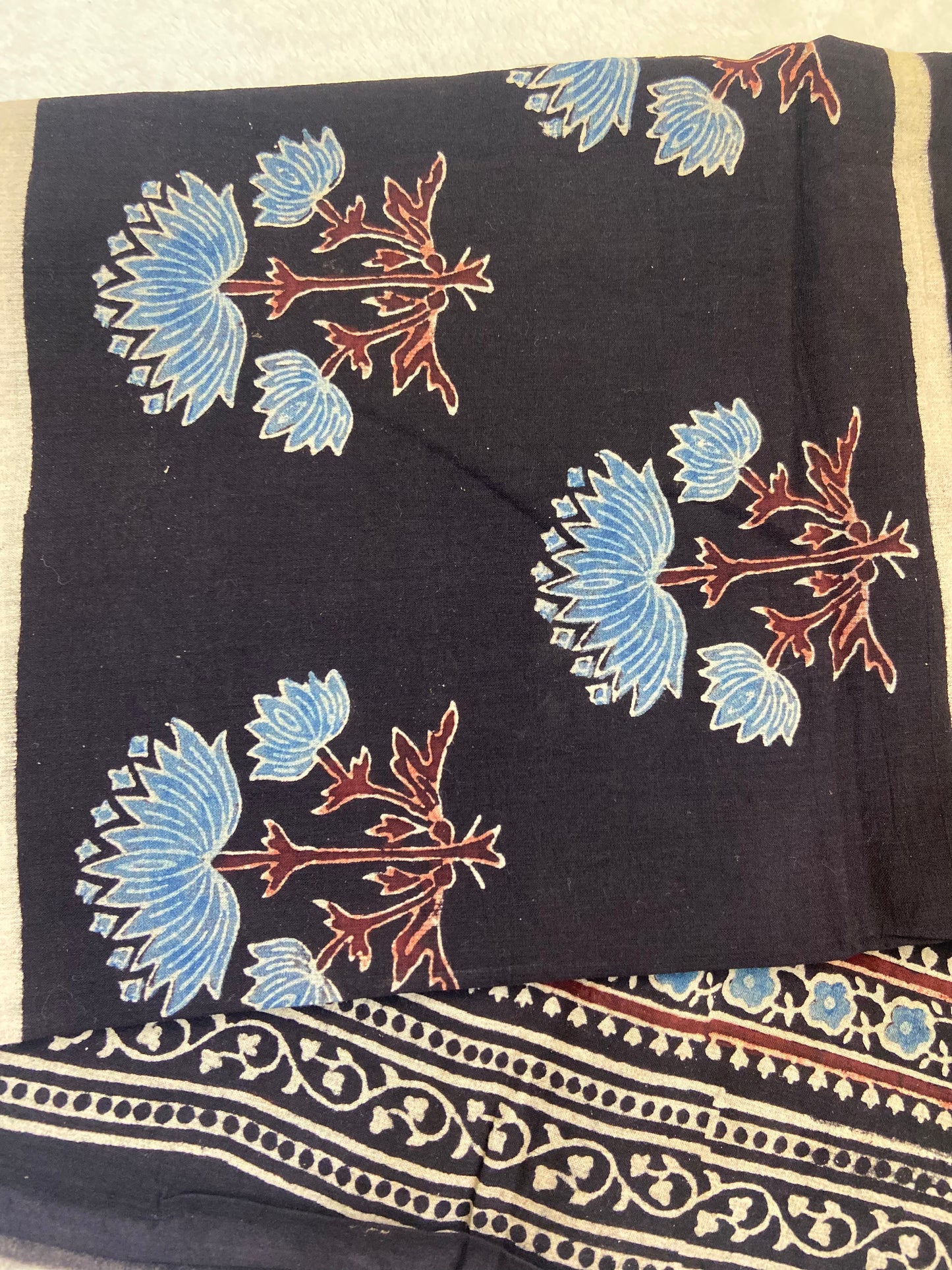 Black Handblock Cotton Dupatta