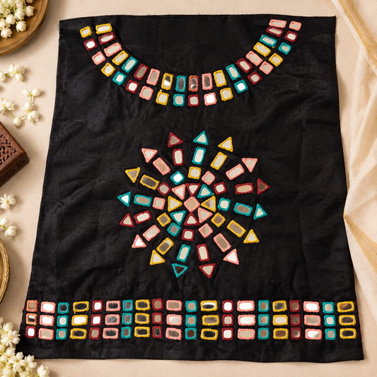 Black Modal Silk Hand Mirror Work Blouse Fabric – 1 Metre
