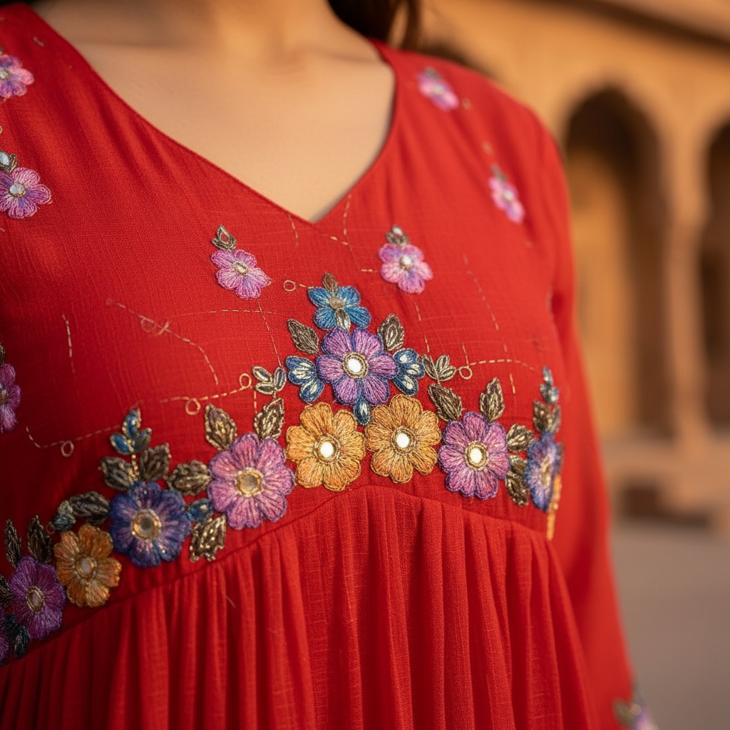 Crimson Red Chiffon Dress for Women