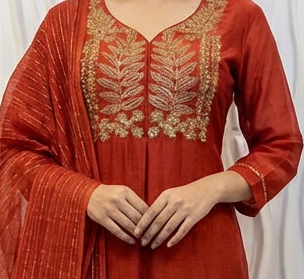 Rust Orange Embroidered Suit Set – Festive Traditional Wear