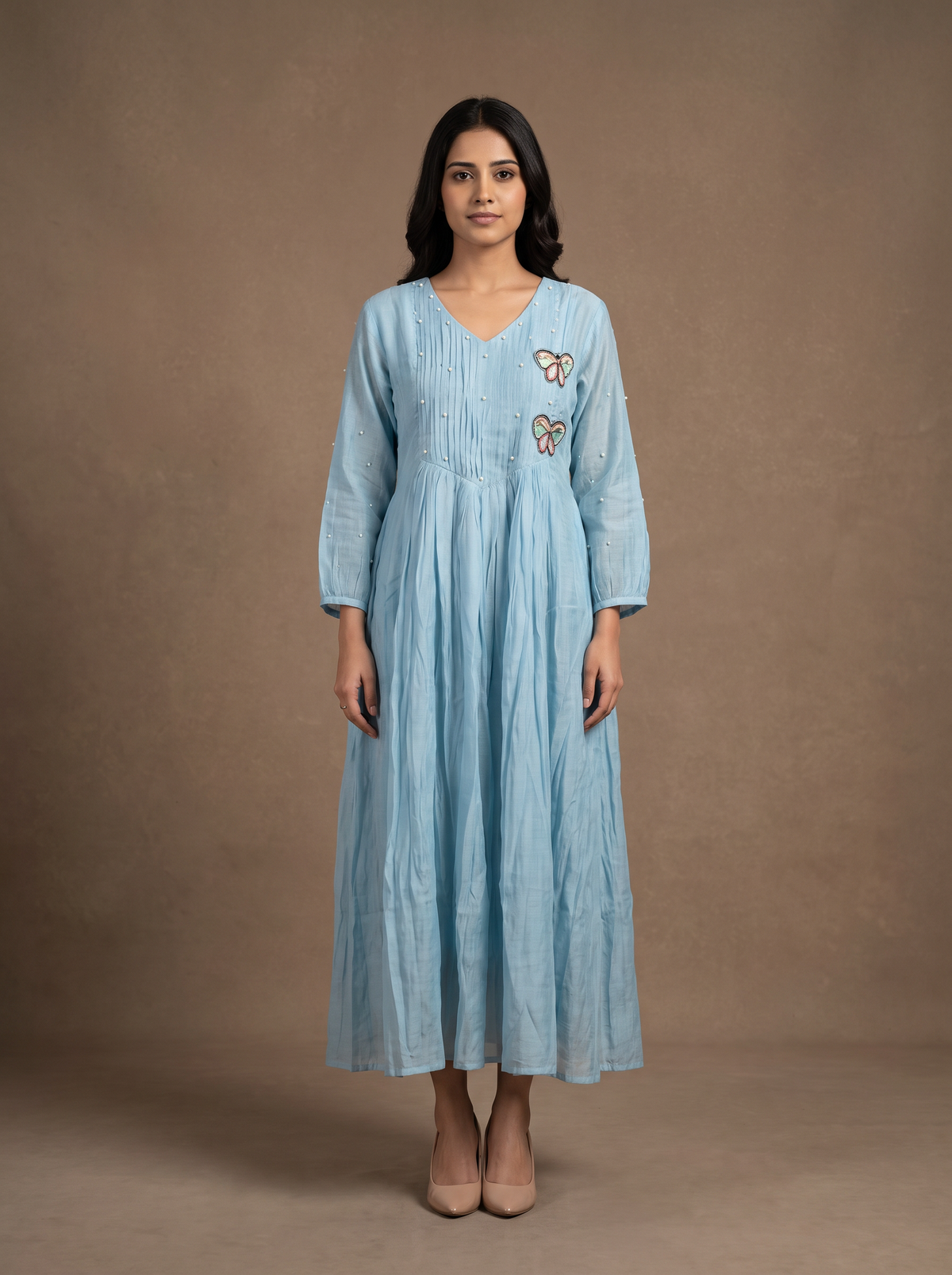 Powder Blue Pure Chanderi Silk Zardosi Kurta Set