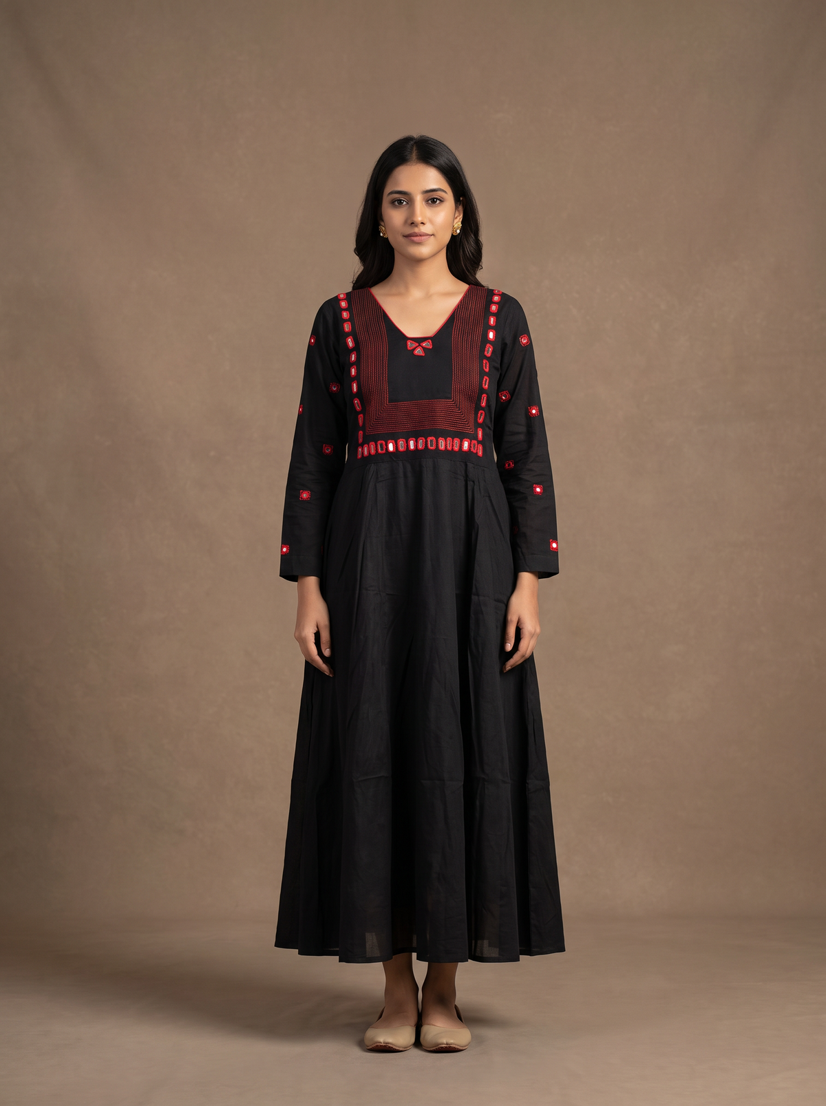 Black Mirror Work Mul Cotton A-Line Dress