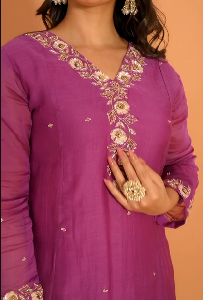 Magenta Chanderi Silk Suit Set