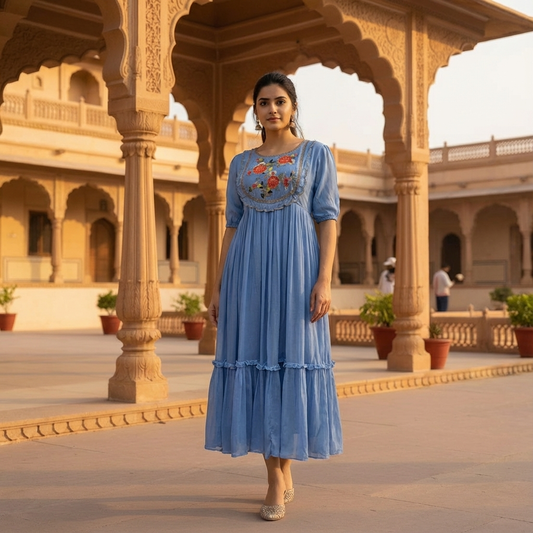 Dusty Sky Blue Chiffon Dress