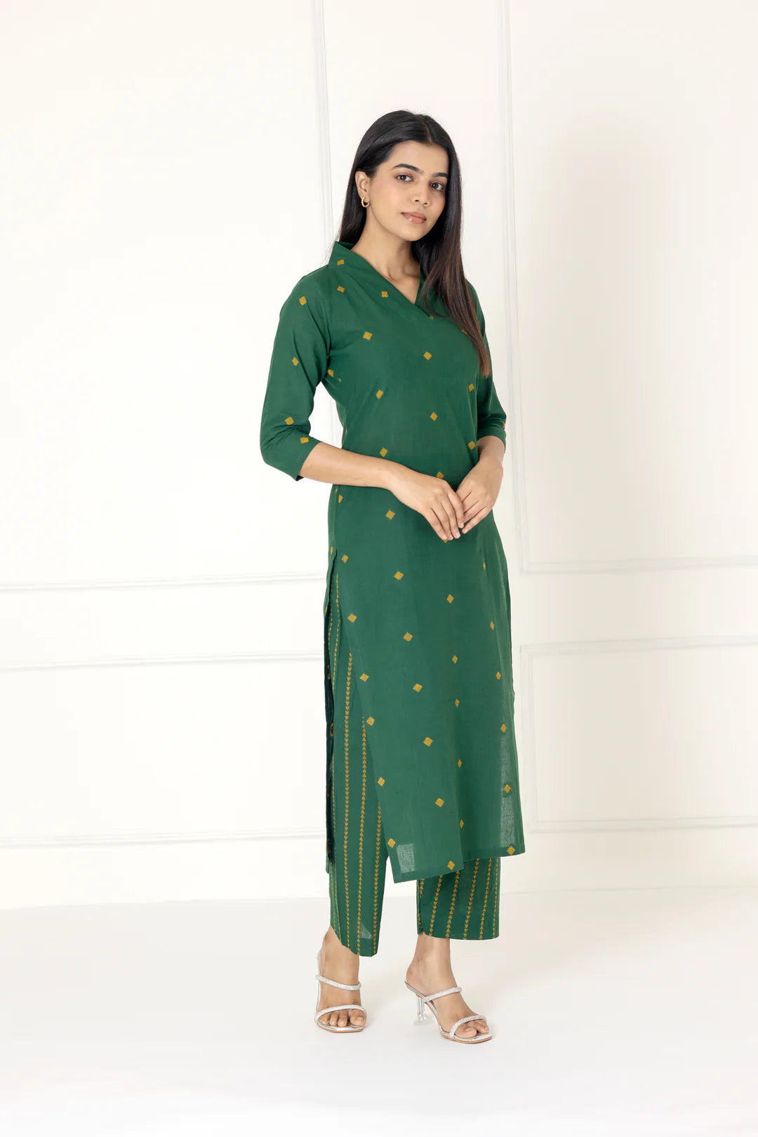 Dark Green Handloom Cotton Co-Ord Set – Comfortable Everyday Ethnic Wear