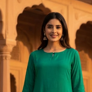 Emerald Green Mul Chanderi Dress