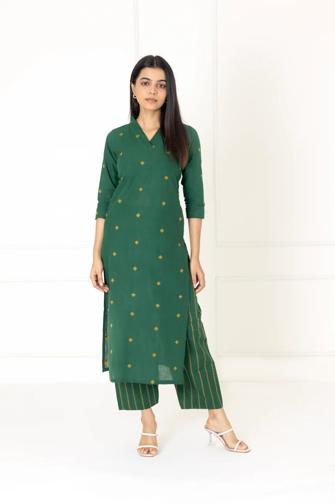 Dark Green Handloom Cotton Co-Ord Set – Comfortable Everyday Ethnic Wear