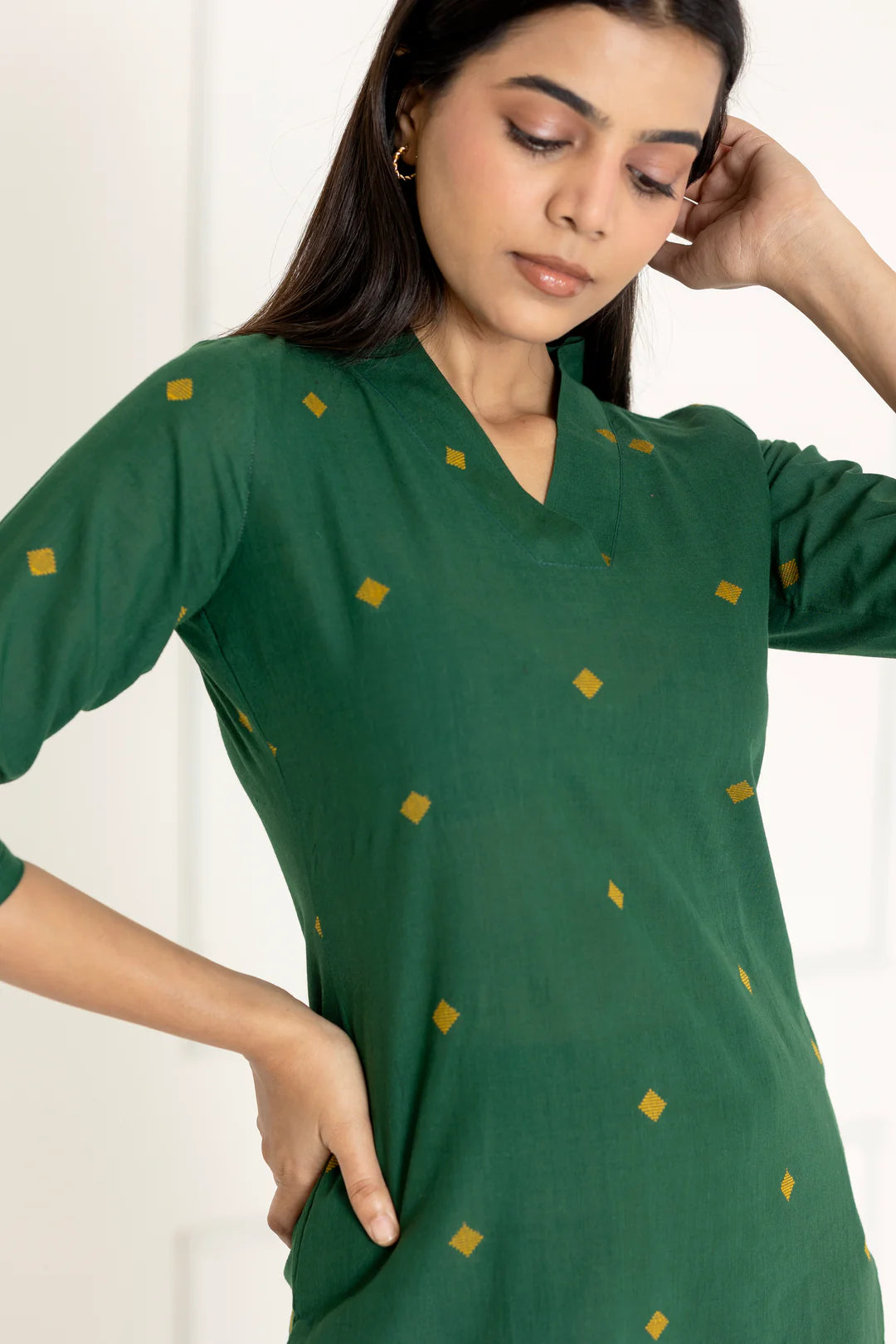 Dark Green Handloom Cotton Co-Ord Set – Comfortable Everyday Ethnic Wear