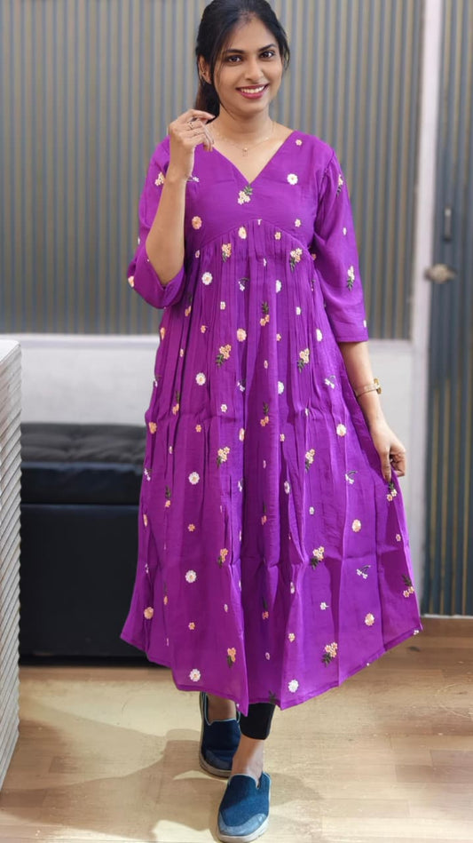 Purple Chanderi Silk Frock for Women