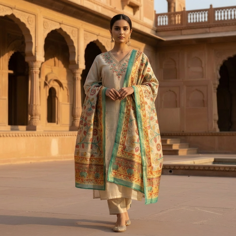 Cream Dola Silk Suit – Minimal Luxury Festive Wear