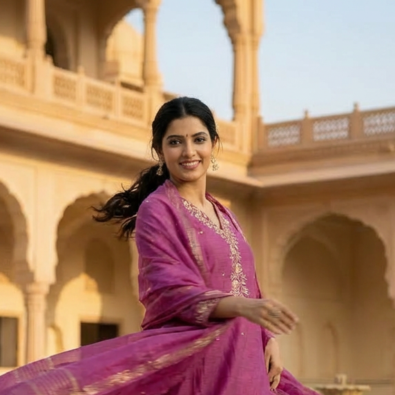 Magenta Chanderi Silk Suit
