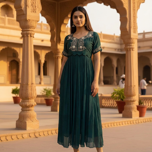 Bottle Green Chiffon Dress