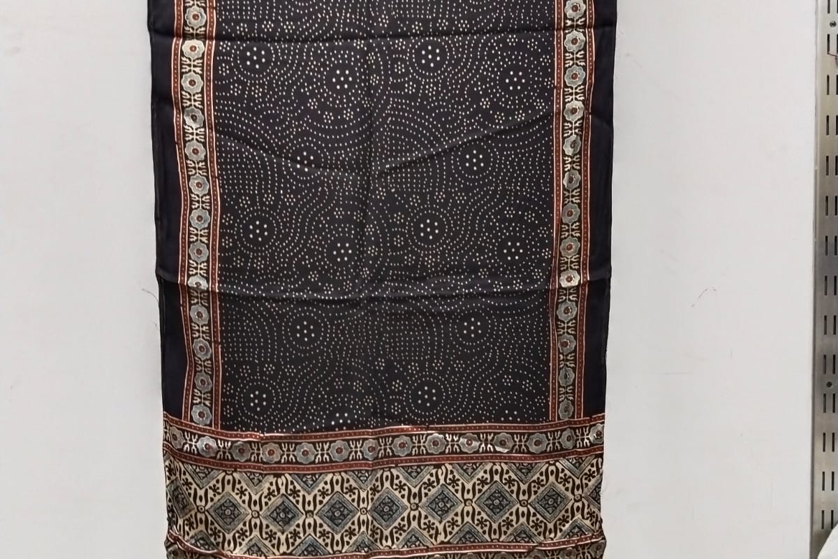 Black Ajrak Modal Silk Stole