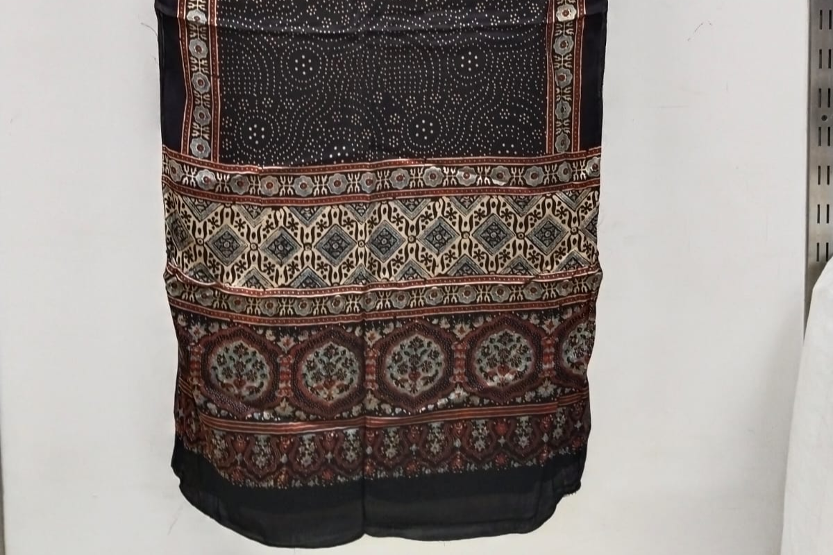 Black Ajrak Modal Silk Stole