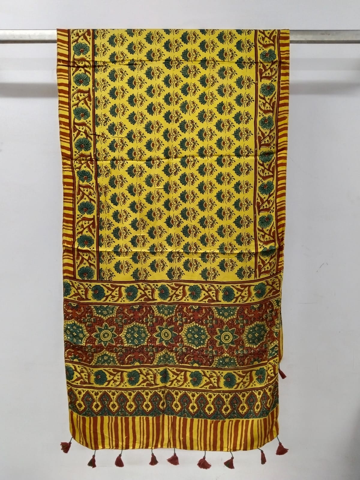 Lime Yellow Ajrak Modal Silk Stole