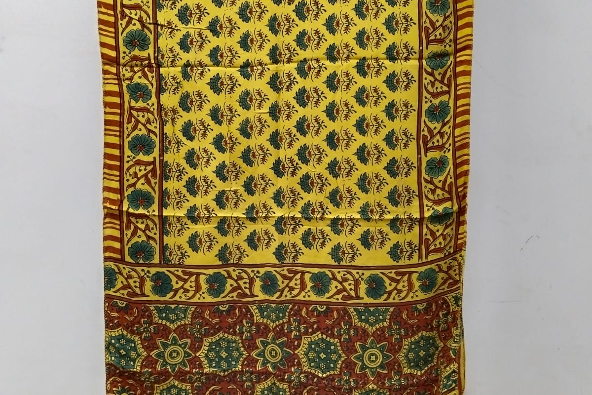 Lime Yellow Ajrak Modal Silk Stole