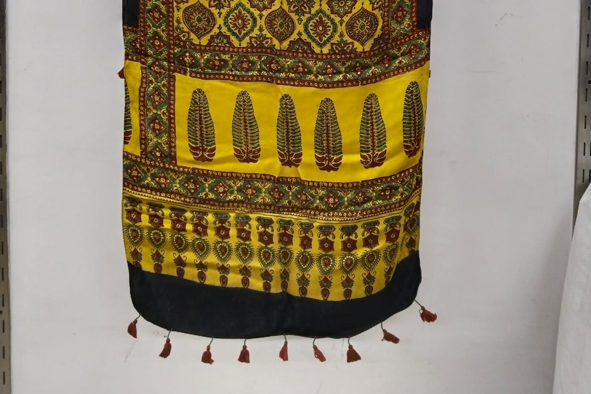 Sunshine Yellow Ajrak Modal Silk Stole