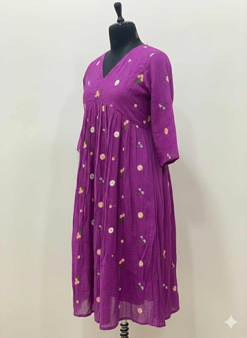 Purple Chanderi Silk Frock for Women