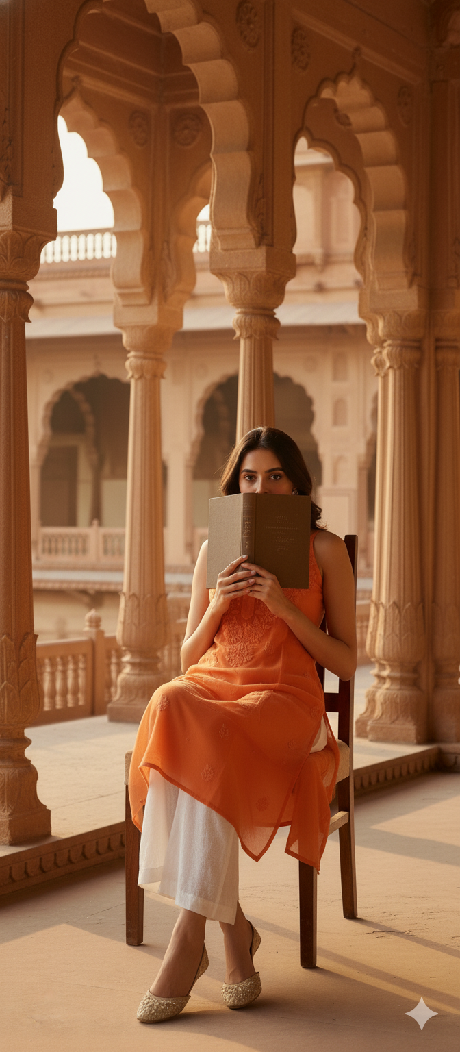 Burnt Orange Chikankari Georgette Strappy Straight Long Kurta