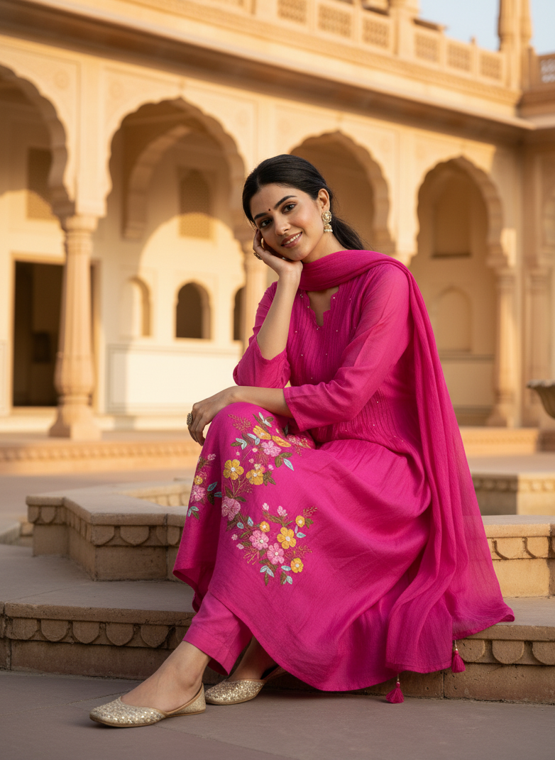 Pink Chanderi Silk Suit