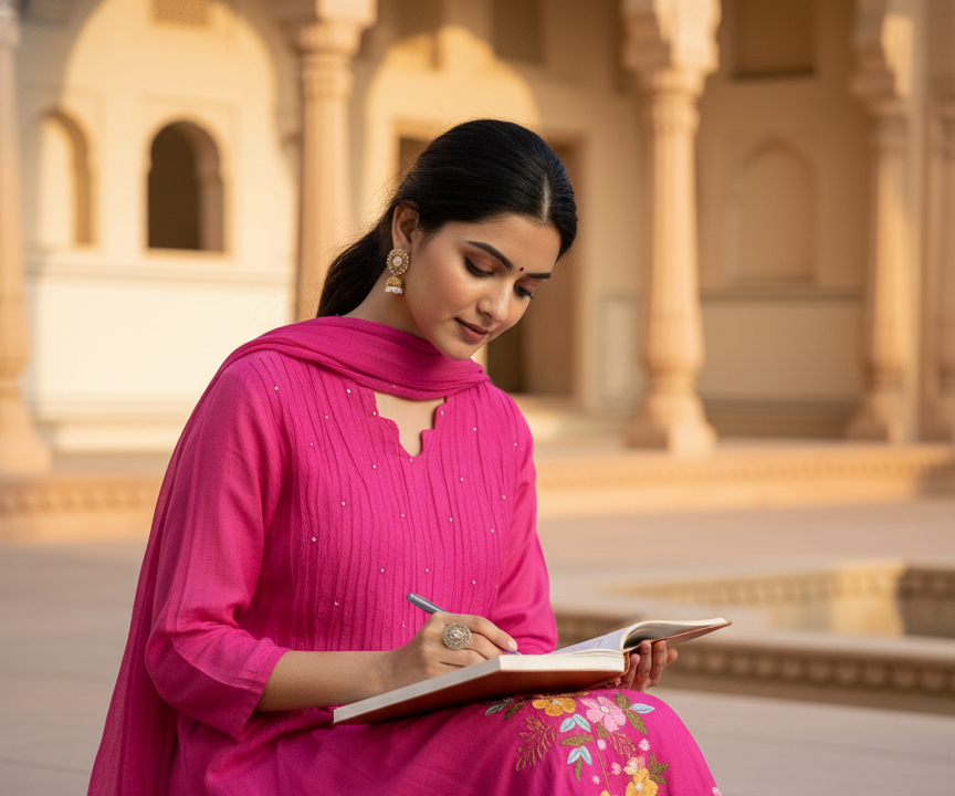 Pink Chanderi Silk Suit