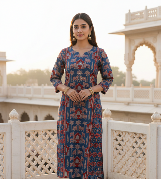 Blue Hand Block Cotton Kurta