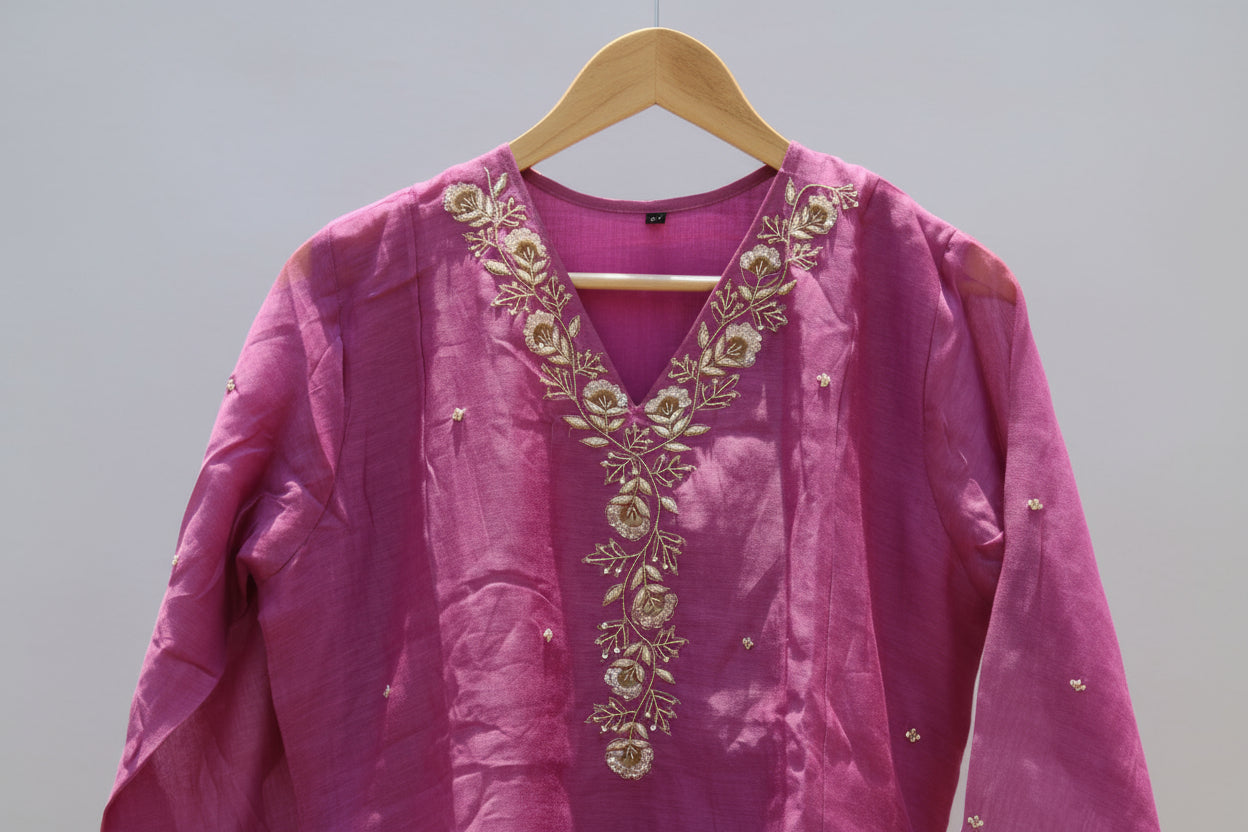 Magenta Chanderi Silk Suit