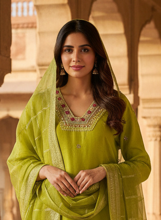 Neon Green Dola Silk Suit – Statement Festive Ethnic Wear