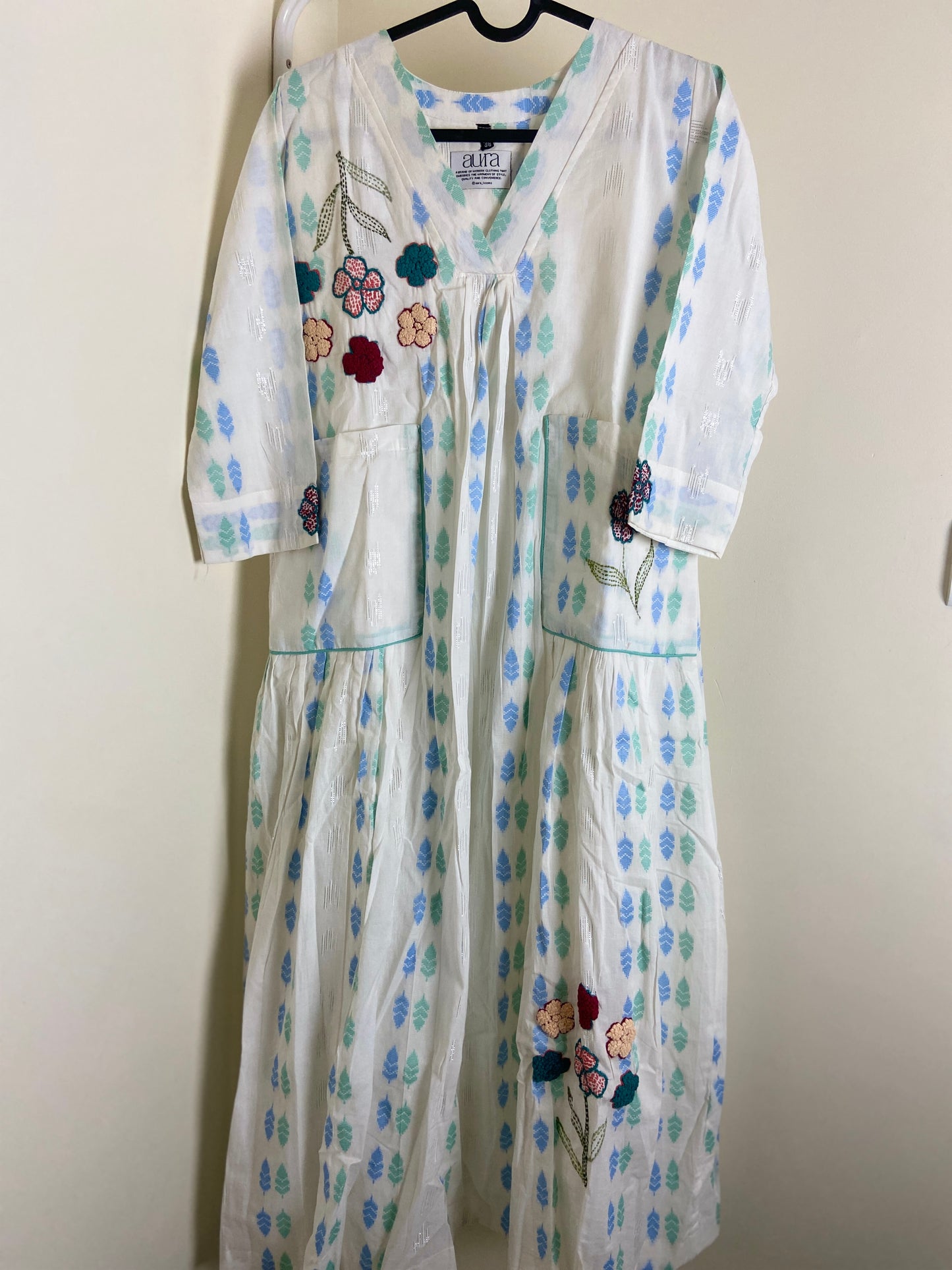 White Embroided Cotton Jamdani Dress