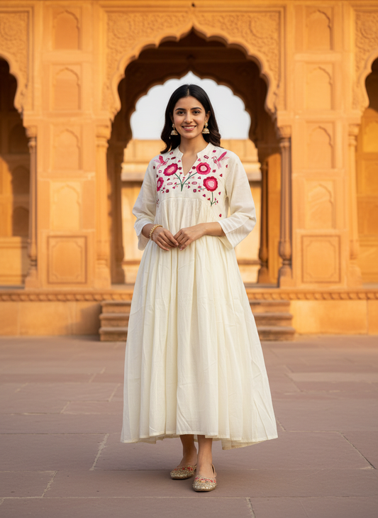 White Embroided Cotton Dress