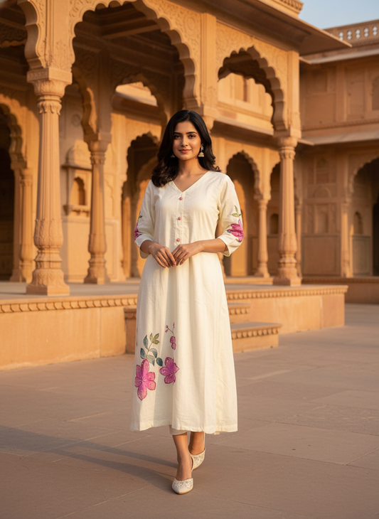 Off-White Hand-painted  Cotton Dress